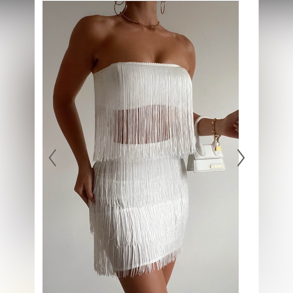 Two Piece White Fringe Set